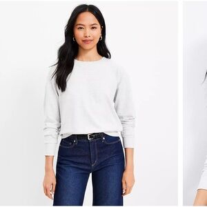 LOFT Heathered Gray Cozy Tie Back Sweatshirt - Size Large Preppy Girly Pink Bow